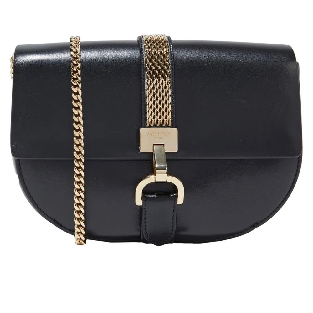 LANVIN Lamb Leather Crossbody Bag Logo Chain Trim & Strap Magnetic Flap - Picture 1 of 17